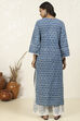 Blue and White Cotton Hand Block Unstitched Suit Set image number 5