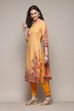 Yellow Cotton Straight Printed Kurta Slim Pant Suit Set image number 5