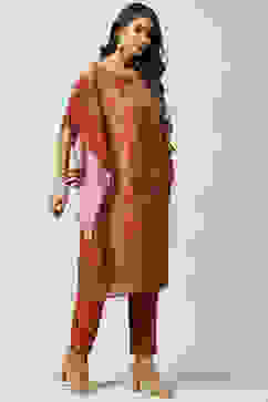 Brown Art Silk Kaftan Set image number 5