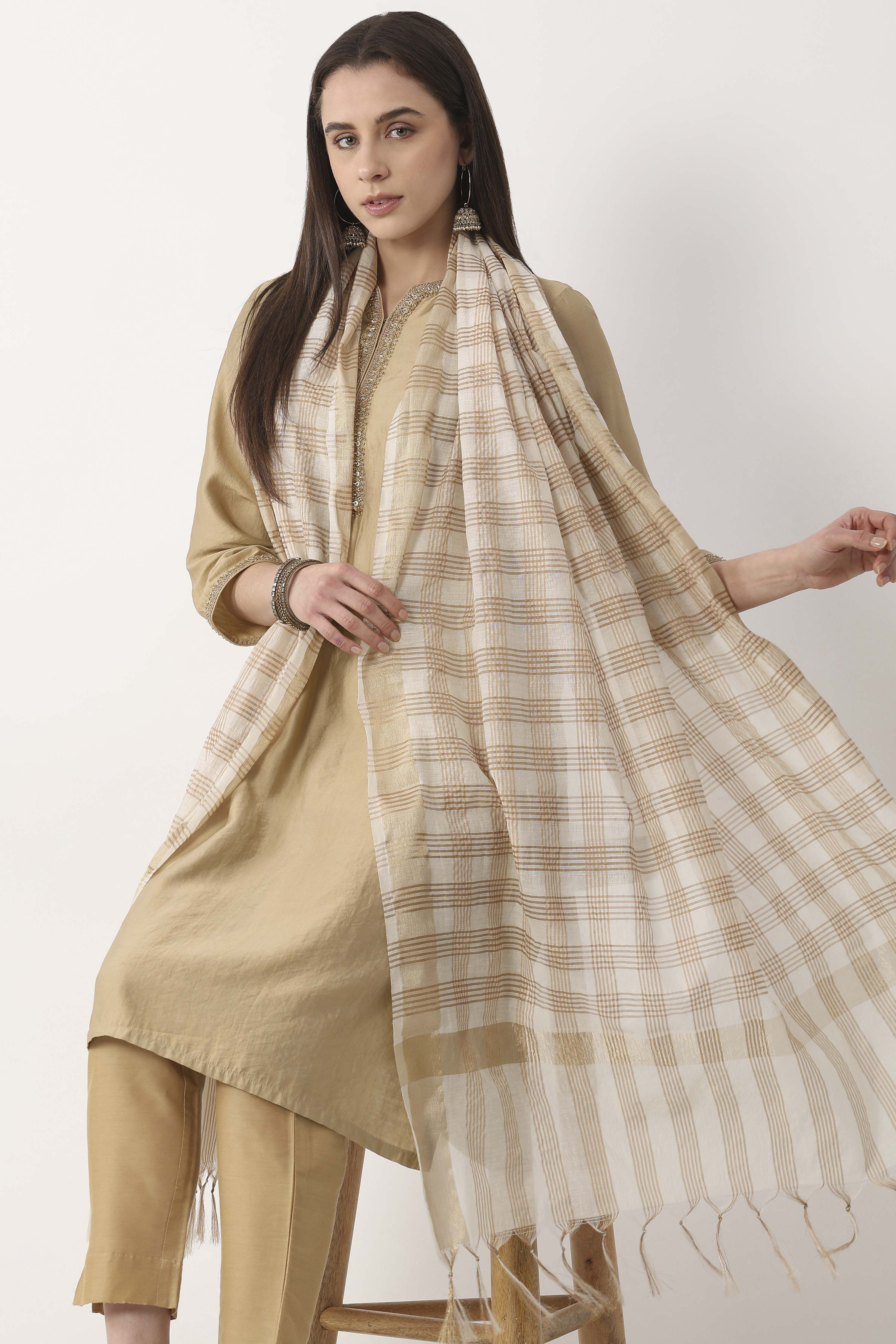 Off White Art Silk Dupatta image number 1