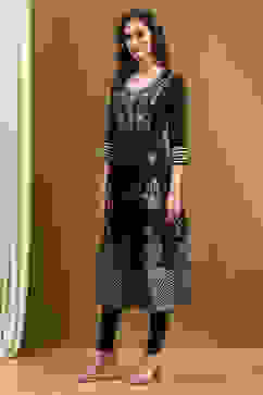 Black Floral Printed Festive Anarkali Suit Set image number 3