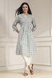 Blue Cotton Printed A-Line Kurta image number 0