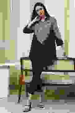 Black Printed Shirt-Style Straight Short Kurta image number 0