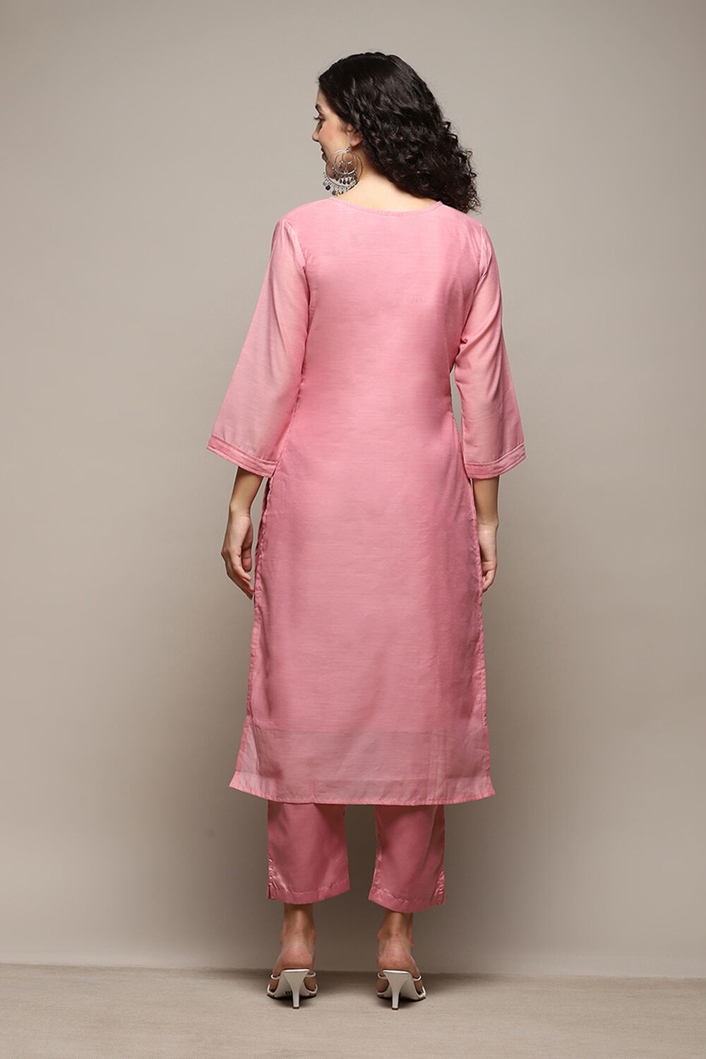 Pink Silk Blend Unstitched Suit Set image number 6