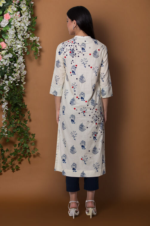 Ivory Cotton Straight Suit Set By Anju Modi image number 3