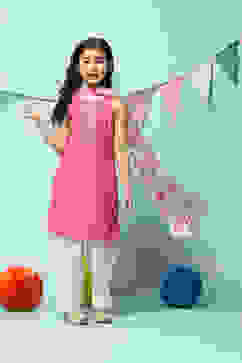 Pink Cotton Blend Straight Kurta Relaxed Salwar Suit Set image number 7