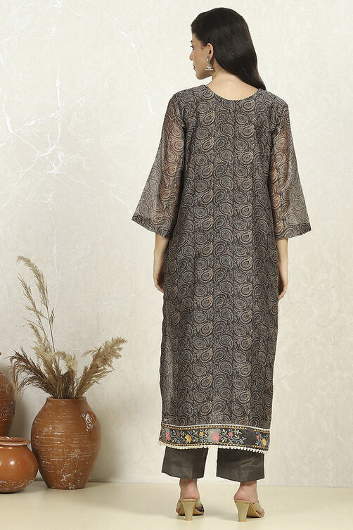 Teal Chanderi Unstitched Suit Set image number 5