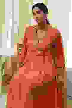 Peach Modal Printed Angrakha Anarkali Suit Set image number 6