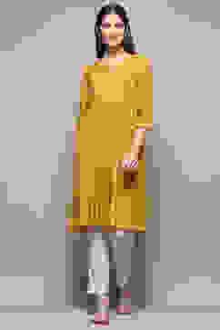 Mustard Rayon Short Solid Kurti image number 0