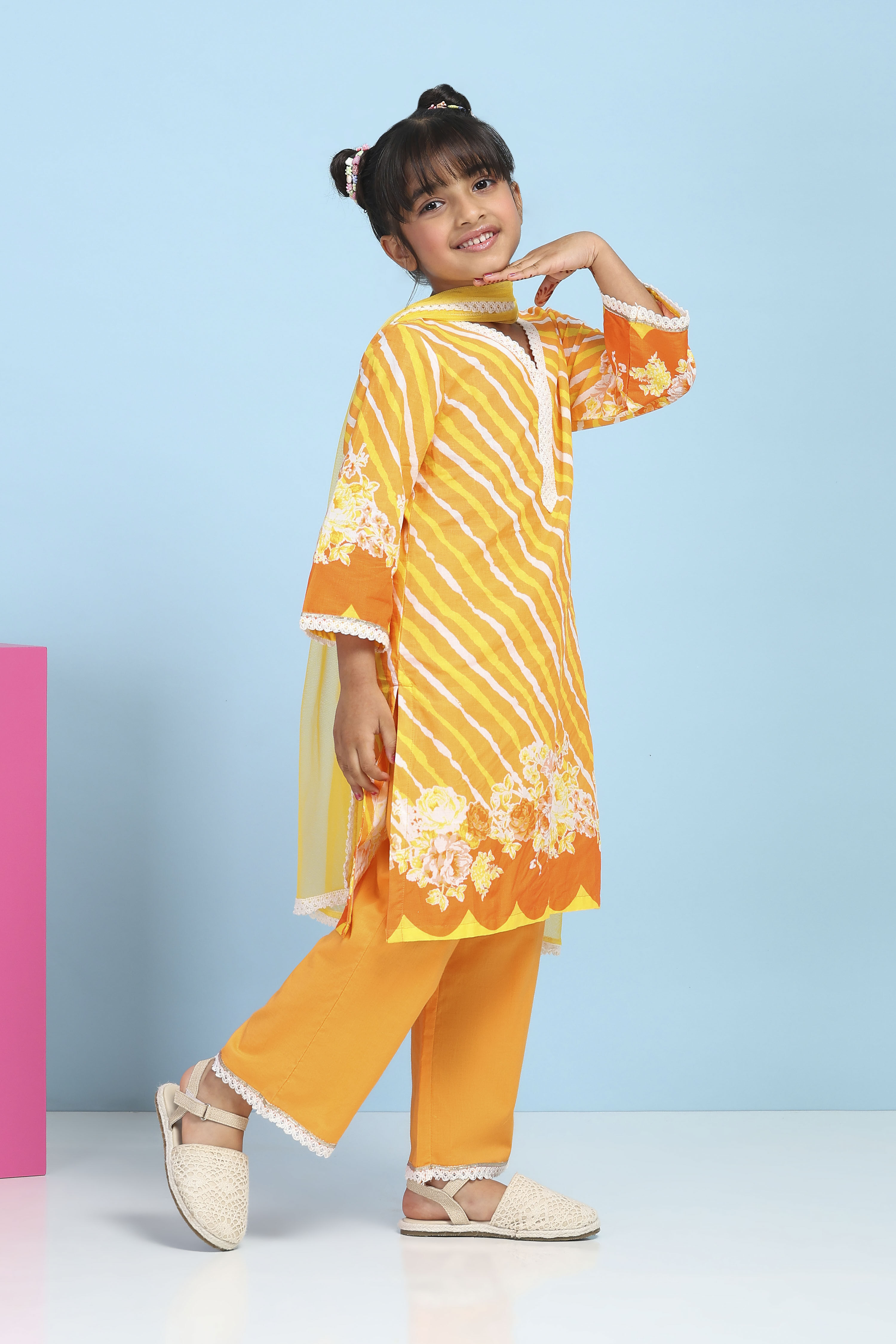 Orange Cotton Printed Straight Suit Set image number 5
