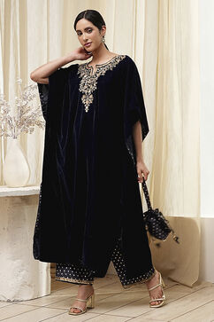Blue Art Silk A-Line Kurta Palazzo Suit Set image number 3