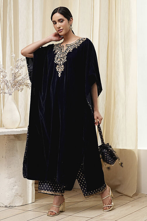 Blue Art Silk A-Line Kurta Palazzo Suit Set image number 3