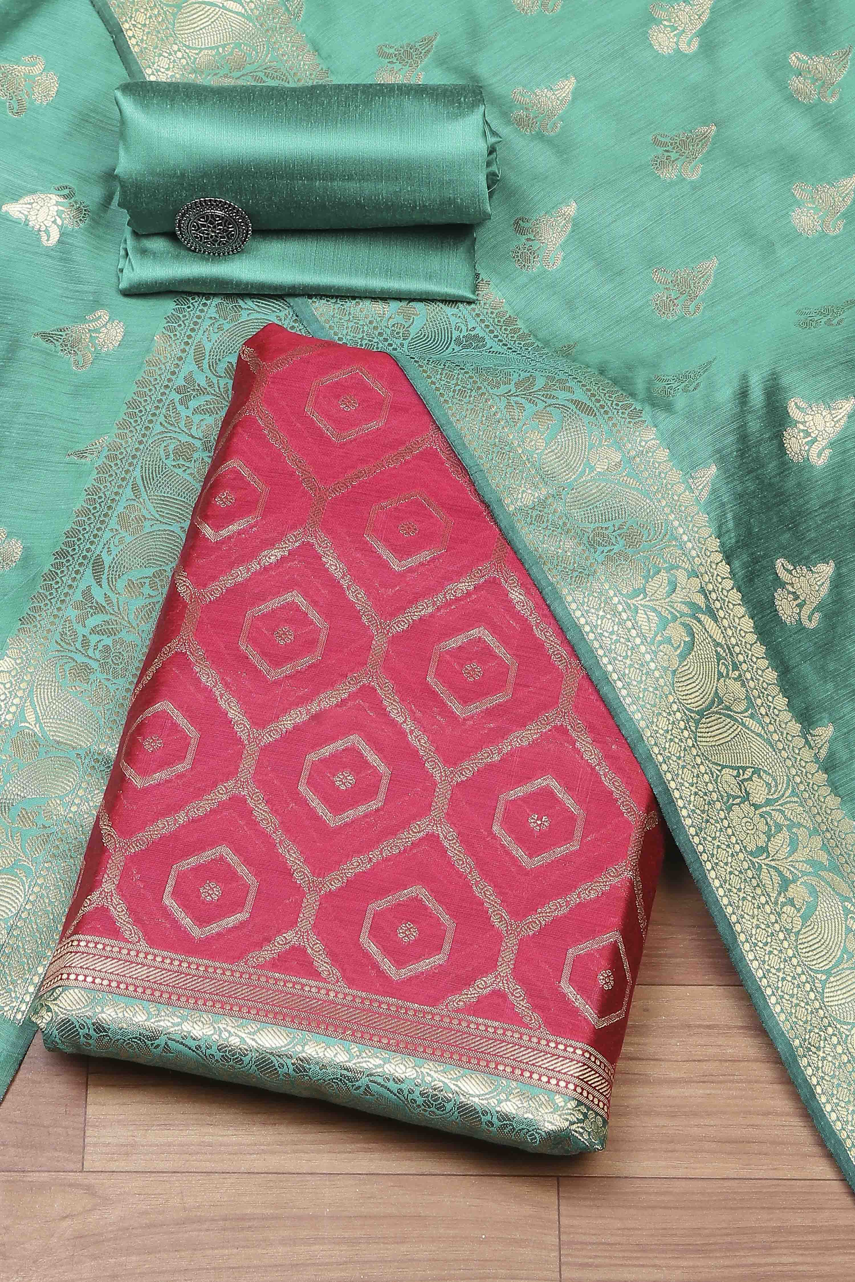 Rama Green Chanderi  Unstitched Suit Set image number 0