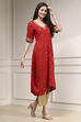 Red Printed Asymmetric A-Line Kurta image number 4