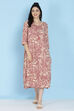 Mauve Cotton Flax Printed Kurta Dress image number 4