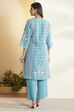 Teal Blue Viscose Blend Embroidered Straight Kurta Set image number 6