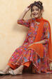 Orange Polyester Printed Tiered Suit Set