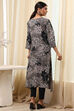Charcoal Floral Printed Straight Kurta image number 3