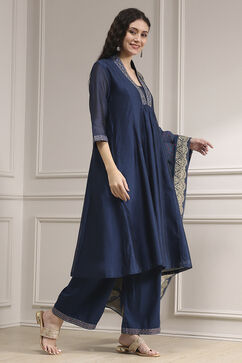 Blue Chanderi Gathered Dyed Suit Set image number 5