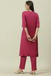 Sage Green Solid LIVA Straight Kurta Slim Pant Suit Set image number 4
