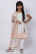 Off White Cotton A-Line Kurta Churidar Suit Set image number 0