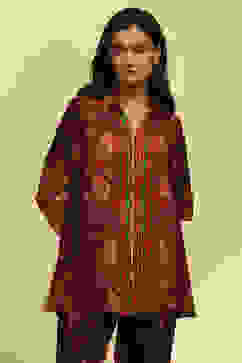 Purple Printed Regular Fit Straight Kurti image number 5