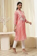 Coral Polyester Straight Kurta image number 4