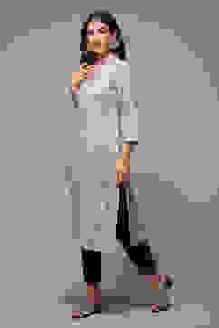 Beige LIVA Straight Printed Kurta image number 3