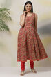 Red Art Silk Double Layered  Kurta Churidar Suit Set image number 5