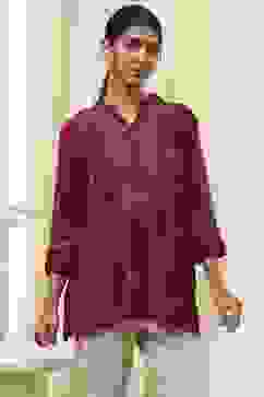 Red Embroidered Straight Short Kurta image number 5