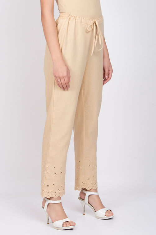 Off White Cotton Flax Pants image number 3