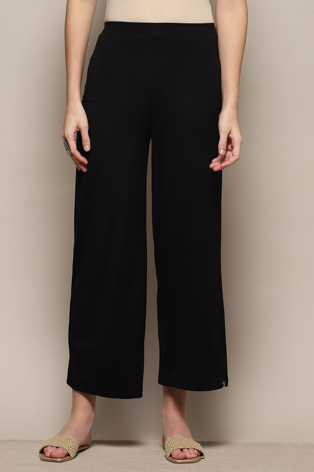 Beige Viscose Blend Solid Palazzo image number 5