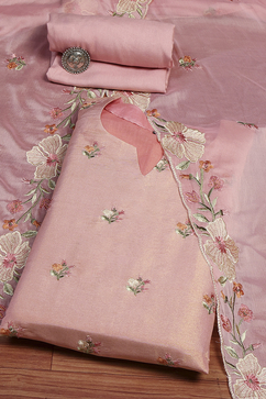 Coral Tissue Machine Embroidered Unstitched Suit Set image number 0