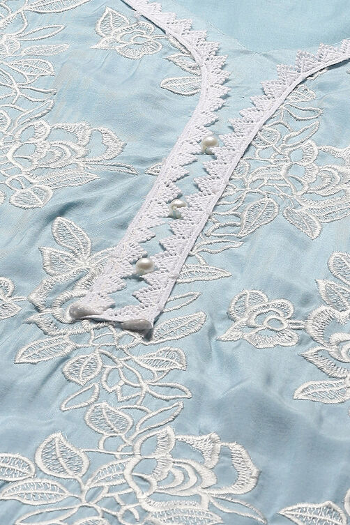 Dull Blue Muslin Unstitched Suit set image number 2