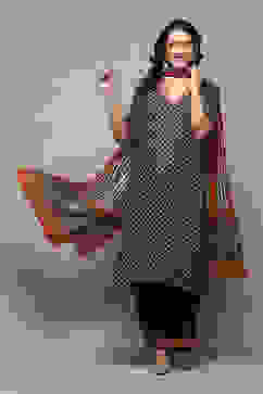 Charcoal LIVA Straight Kurta Palazzo Suit Set image number 7