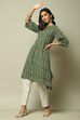 Dark Green Cotton IKAT Straight Yarndyed Kurta image number 6