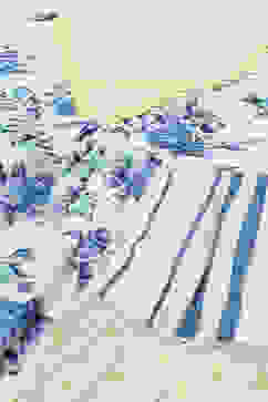 White & Blue Printed Cotton Tiered Kurta With Pants & Scarf image number 1