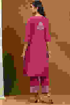 Fuchsia Embroidered Kalidar Suit Set image number 4