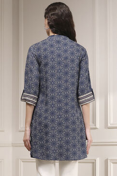 Blue Viscose Rayon Relaxed Printed Kurta image number 3