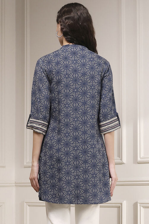 Blue Viscose Rayon Relaxed Printed Kurta image number 3