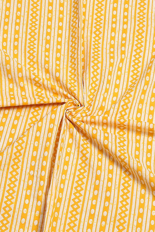Yellow Cotton Hand Block Embroidered Unstitched Suit Set image number 2
