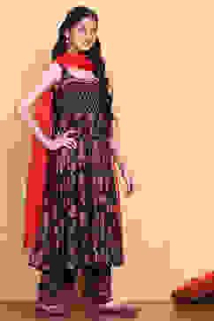 Black Floral Printed Kalidar Suit Set image number 4