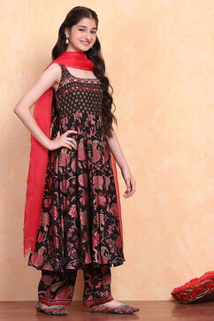 Black Viscose Blend Kalidar Suits image number 4