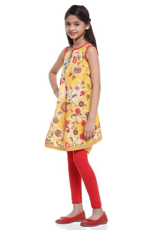 Yellow Cotton A-Line Kurta Churidar Suit Set image number 2