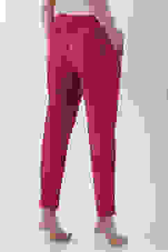 Magenta Cotton Solid Fitted Pants image number 5
