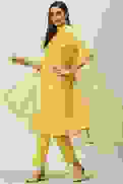 Yellow Solid Kalidar Kurta Regular Pants Suit Set image number 5