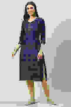 Royal Blue LIVA Straight Printed Kurta image number 0