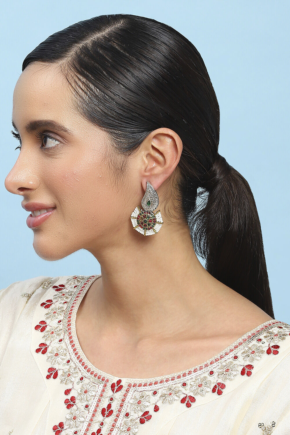 Pink Green Alloy Drop & Danglers image number 3