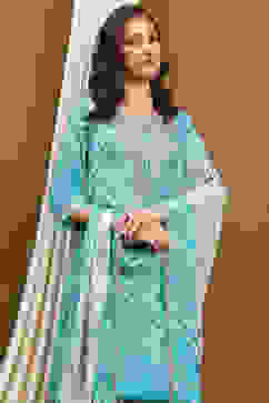 Sea Green Georgette Printed Festive Straight Suit Set image number 7