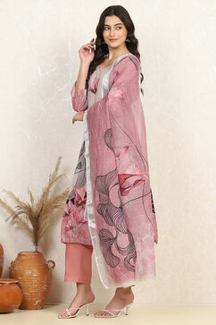 Wine Linen Blend Unstitched Suit Set image number 4